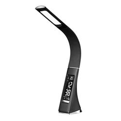 Solight LED stolná lampa s displejom, 6W, 4100K, koža, čierna