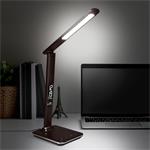 Solight LED stolní lampička s displayem, 9W, volba teploty světla, kůže, hnědá