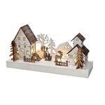 Solight LED vianočná dedinka, 34x17cm, drevo, 4 LED, 2x AA