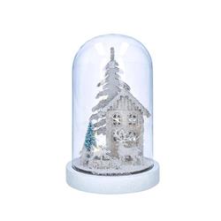 Solight LED vianočná dekorácia, zasnežená krajina s domčekom, 18cm, 10x LED, 2x AAA