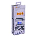 Solight predlžovací kábel, 3 zásuvky + 2x USB, 1,5 m, 3 x 1 mm2, hliník, rohové prevedenie