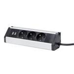 Solight predlžovací kábel, 3 zásuvky + 2x USB, 1,5 m, 3 x 1 mm2, hliník, rohové prevedenie