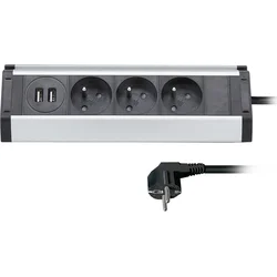 Solight predlžovací kábel, 3 zásuvky + 2x USB, 1,5 m, 3 x 1 mm2, hliník, rohové prevedenie