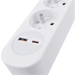 Solight predlžovací kábel 3 zásuvky, USB A+C 20W PD, 5 m, 3 x 1 mm2, biely, vypínač