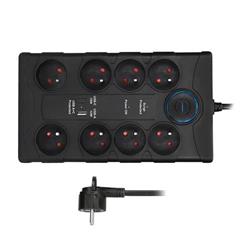 Solight přepěťová ochrana, 8z, USB A+C, 2m, černá