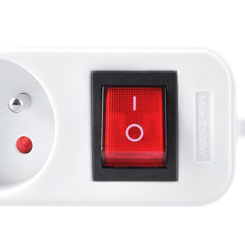 Solight prodlužovací přívod, 3 zásuvky, bílý, vypínač, 5m