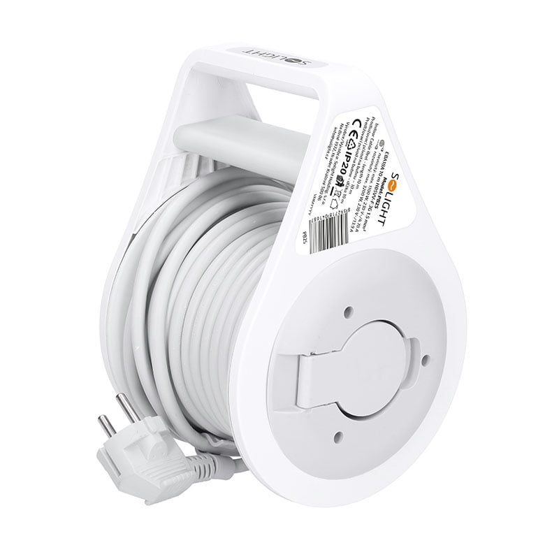 Solight prodlužovací přívod na bubnu 10m, 3 zásuvky, šedý kabel, 3x 1,5mm2