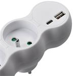 Solight rozbočovač s rýchlonabíjačkou USB A+C 20W PD, 2 x 10A, biely