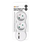Solight rozbočovač s rýchlonabíjačkou USB A+C 20W PD, 2 x 10A, biely