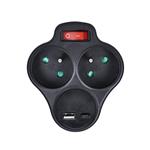Solight rozbočovač s rýchlonabíjačkou USB A+C 20W PD, 2 x 10A, čierny, prepínač