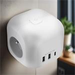 Solight zásuvka kocka, 3x 16A + USB A+C, biela, vypínač