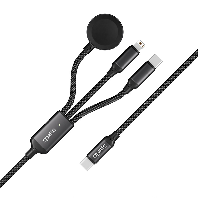 Spello 3in1 Cable USB-C to USB-C, Lightning & Apple Watch 1.2m - černá