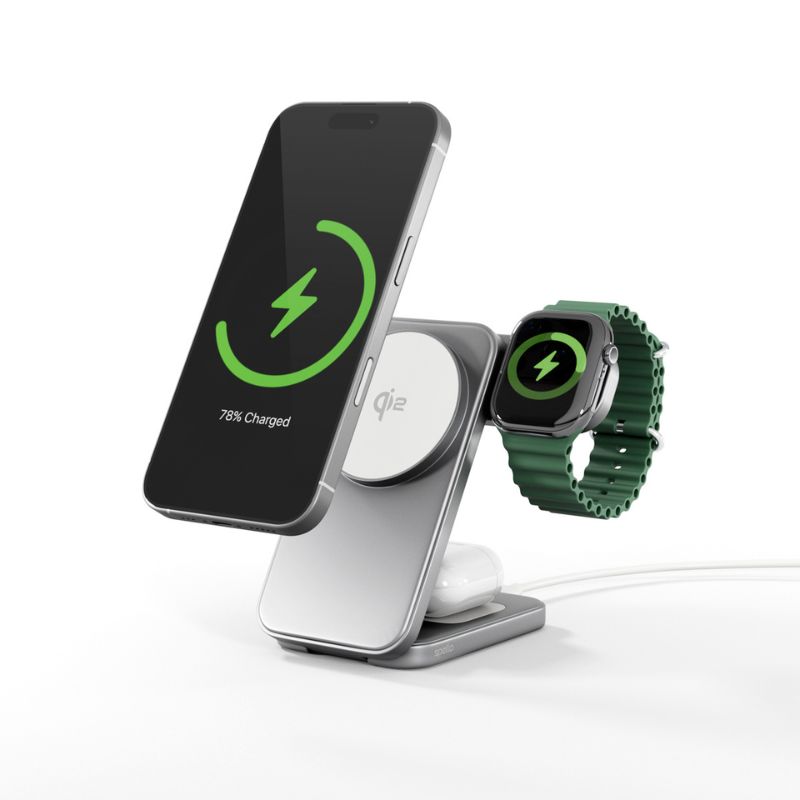 Spello ForceBase Qi2 3in1 skládací dobíjecí stojánek SF50 - stříbrný