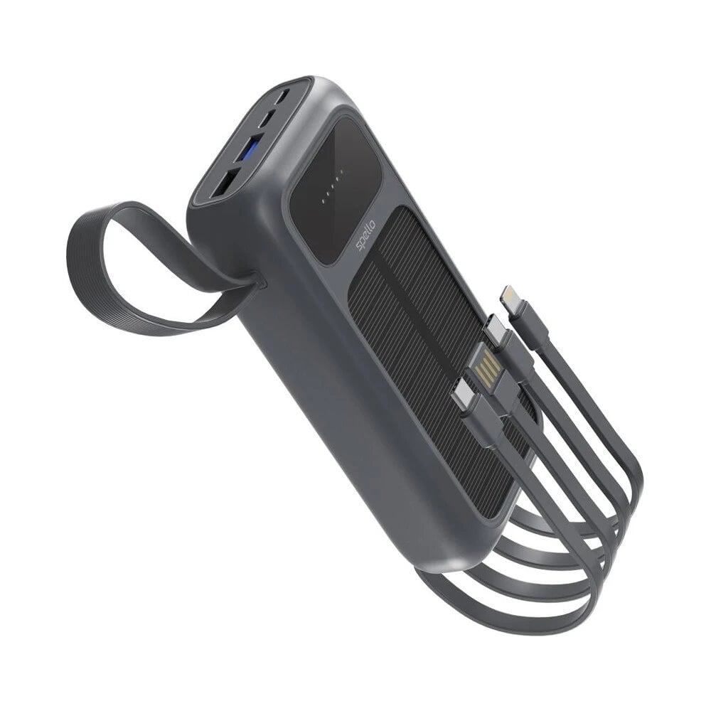 Spello ForcePack 5in1 20000mAh solární powerbanka se 4 integrovanámi kabely SP25 | šedá