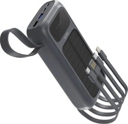 Spello ForcePack 5v1 20 000 mAh solárna powerbanka so 4 integrovanými káblami SP25 | sivá