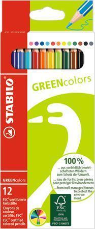STABILO Barevné pastelky "GreenColours", 12ks, šestihranné
