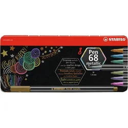 STABILO Fixy "Pen 68 metallic", sada 8 metalických barev, 1,4 mm, kovová krabička