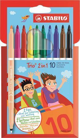 STABILO "Trio 2 v 1", 10 rôznych farieb, 0,5-2 mm, s 2 hrotmi