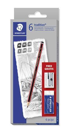 STAEDTLER Grafitové ceruzky "Tradition", tvrdosť 6, guma, orezávač 61 110 C6