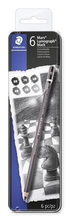 STAEDTLER Grafitové tužky "Mars Lumograph", sada, 6 tvrdostí, šestihranná, umělecká
