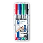 STAEDTLER Permanentní popisovač "Lumocolor 348 Duo", sada, 4 barvy, kuželový hrot, F/M, oboustranný