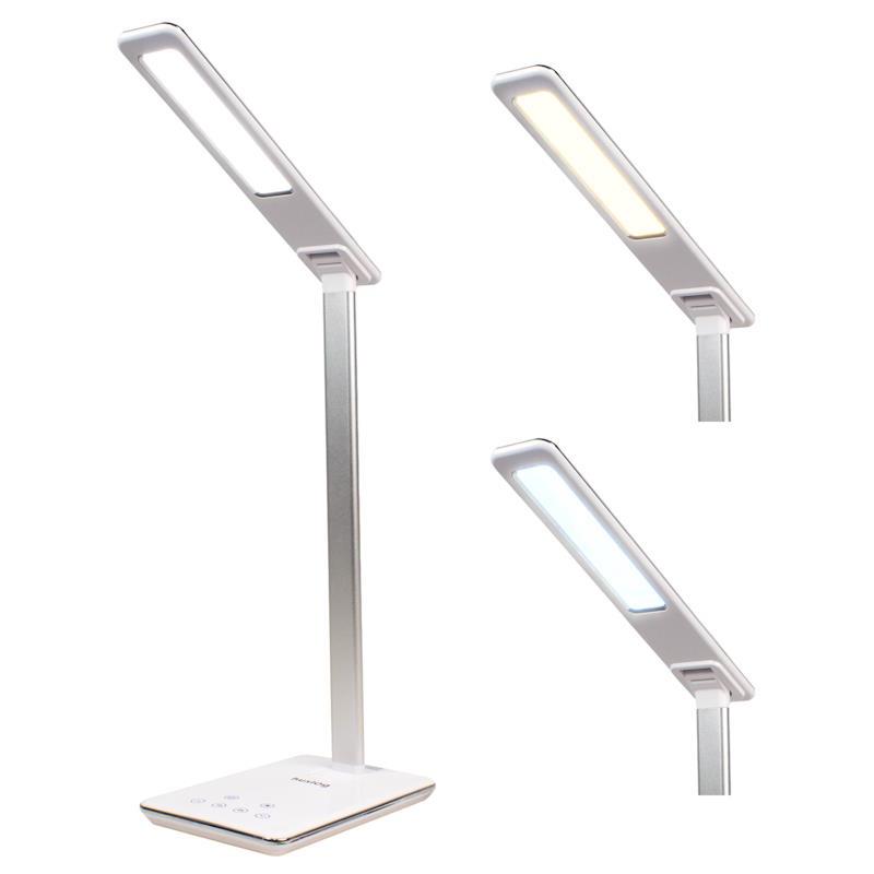 Stolná LED lampa Huslog s bezdrôtovou nabíjačkou, biela