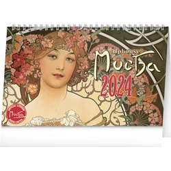 Stolní kalendář Alfons Mucha 2024, 23,1 × 14,5 cm