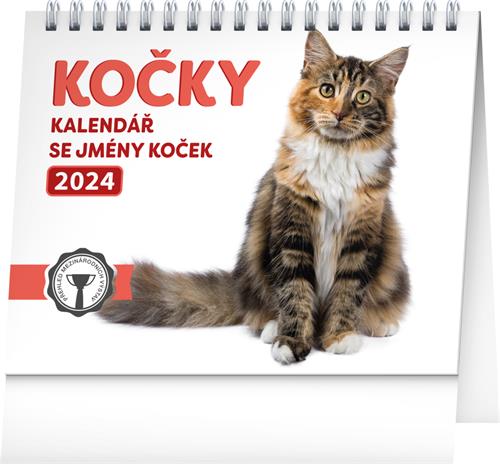 Stolní kalendář Kočky – se jmény koček 2024, 16,5 × 13 cm