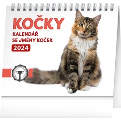Stolní kalendář Kočky – se jmény koček 2024, 16,5 × 13 cm