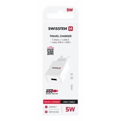 Swissten adaptér Smart IC 1× USB + USB-C, bílý  