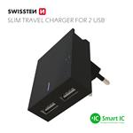 Swissten adaptér Smart IC 2× USB 3A + USB-C kabel, černý  