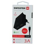 Swissten adaptér Smart IC 2× USB 3A + USB-C kabel, černý  