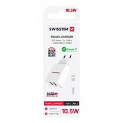 Swissten adaptér Smart IC 2× USB + USB-C, bílý  