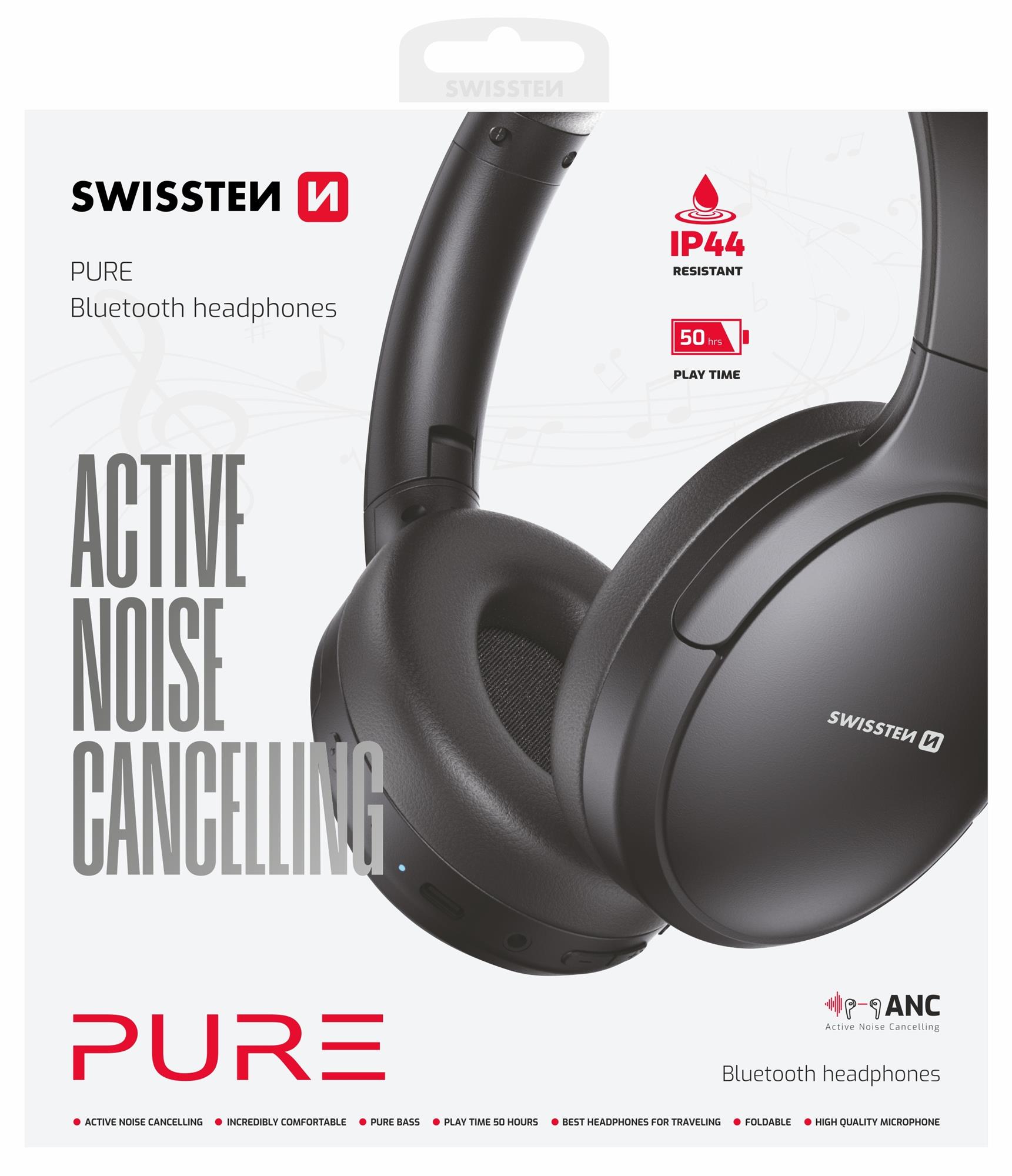 Swissten ANC sluchátka Pure, černá