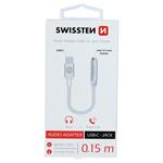 Swissten Audio adaptér Textile USB-C / Jack (samice) 0,15m, stříbrný