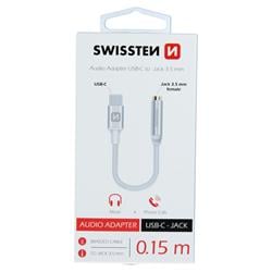 Swissten Audio adaptér Textile USB-C / Jack (samice) 0,15m, stříbrný