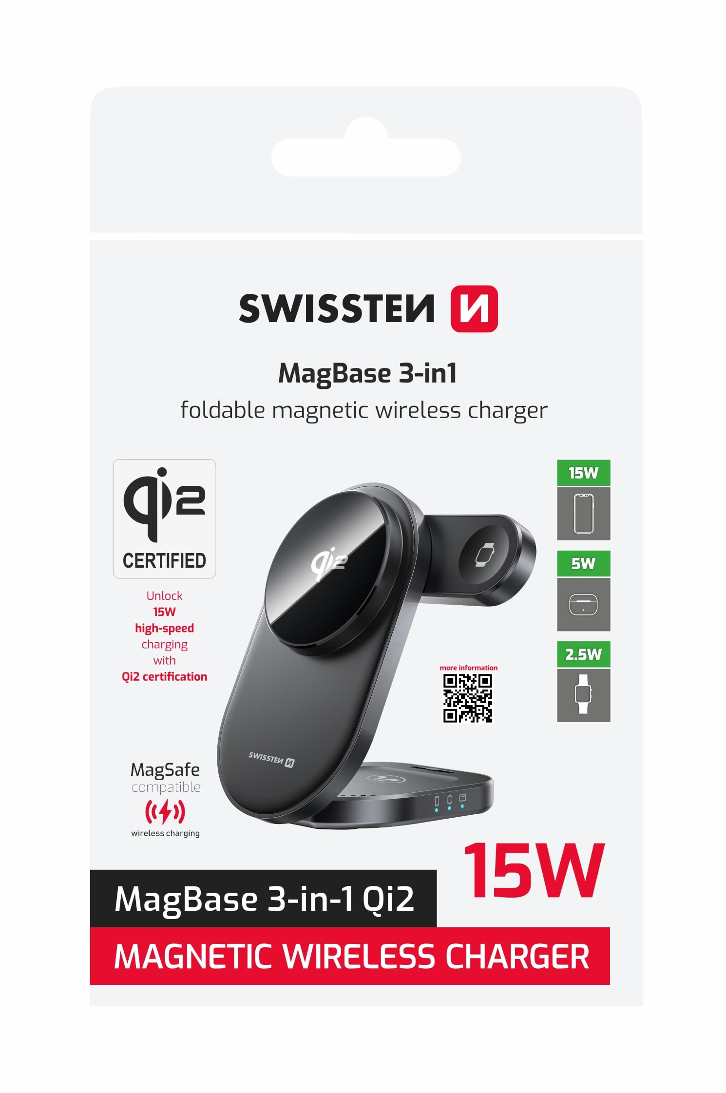 Swissten bezdrátová nabíječka MagBase 3v1, černá