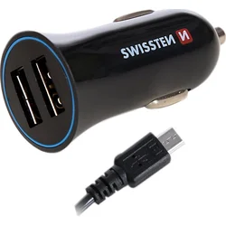 Swissten CL adaptér 2× USB 2,4 A + kabel USB-C, černý