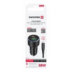 Swissten CL adaptér USB-C PD + USB-A 38W + kabel USB-C / USB-C 1m, černý
