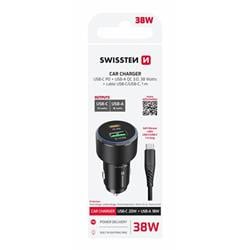 Swissten CL adaptér USB-C + USB-A 38 W + kabel, černý