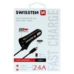 Swissten CL nabíjačka do auta USB-C + USB, čierna