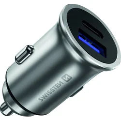 SWISSTEN CL USB adaptér do auta Power Delivery USB-C Quick Charge USB 3.0 36W, nabíjačka, strieborná