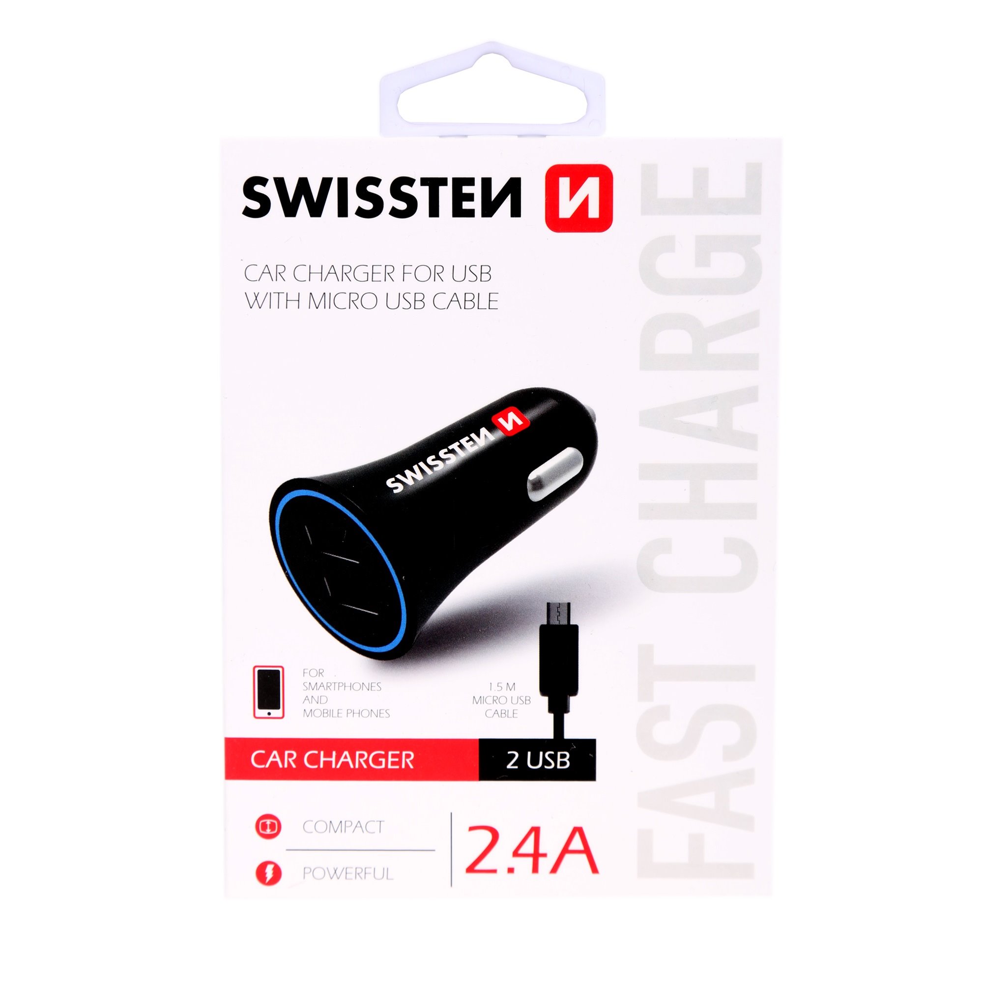 Swissten CL adaptér 2× USB 2,4 A + kabel Micro USB, černý