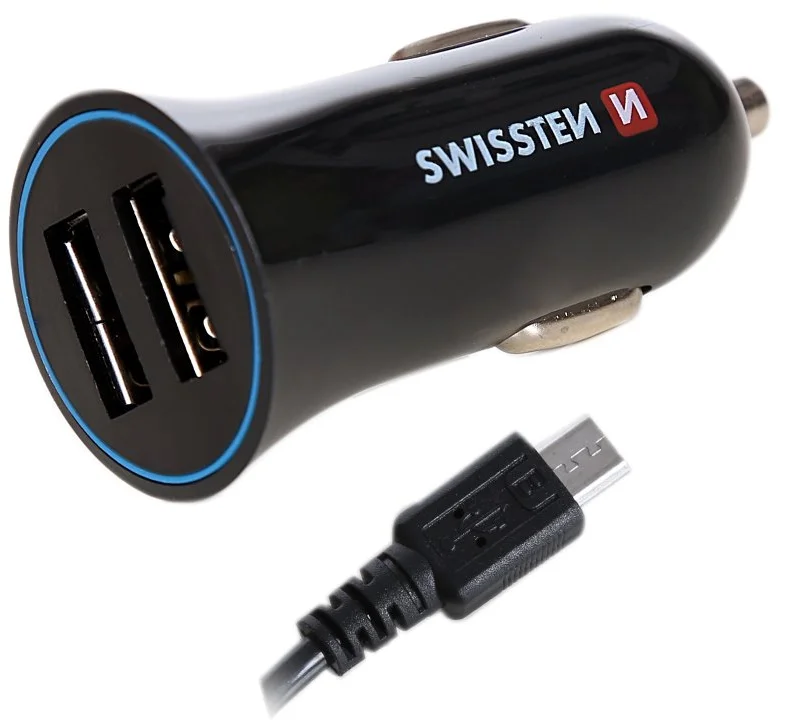 SWISSTEN CL USB auto adaptér 2xUSB 2,4A, kábel USB-C, čierny 20110908