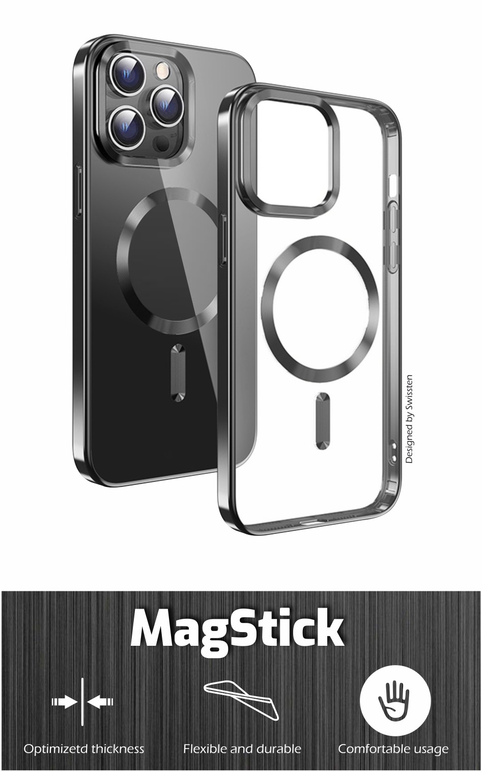 Swissten Clear Jelly MagStick Apple iPhone 16 Pro Max, černé
