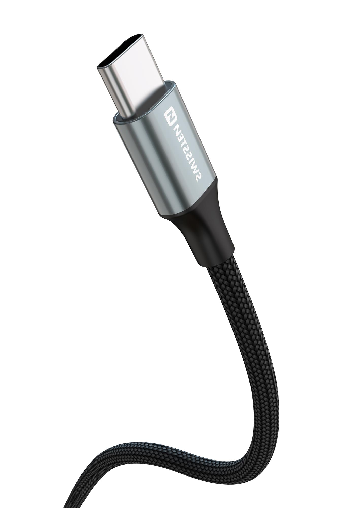 SWISSTEN DÁTOVÝ KÁBEL TEXTILE II USB-C / USB-C 1,5 M ČIERNY