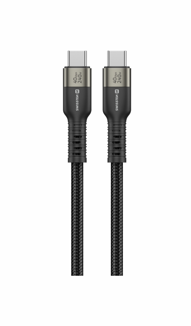 Swissten Datový video kabel USB 4.0, USB-C, 240 W, 8K@60 Hz, 40 Gb/s, TB3 & TB4, 0,5 m, černý