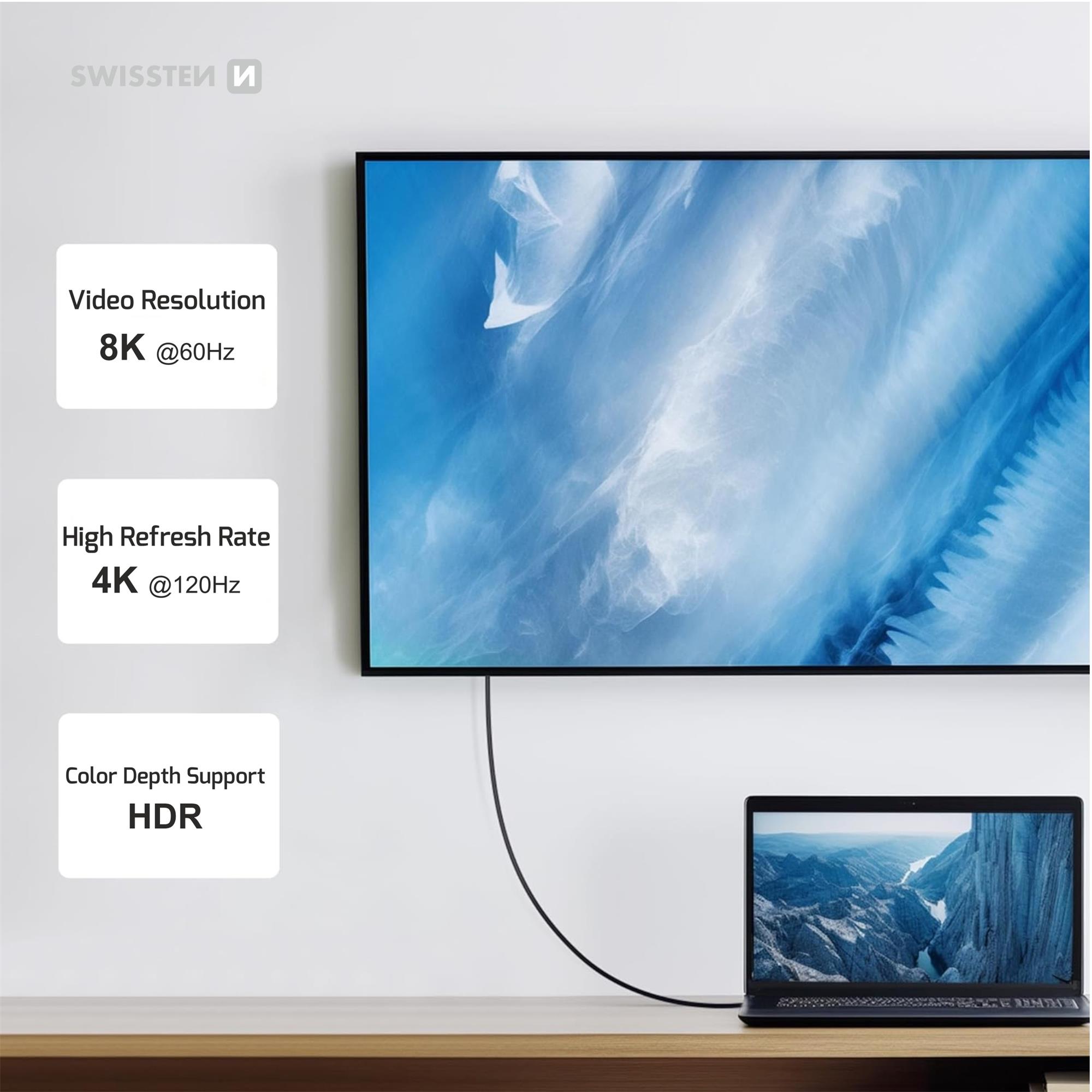 Swissten Datový video kabel USB 4.0, USB-C, 240 W, 8K@60 Hz, 40 Gb/s, TB3 & TB4, 1,5 m, černý