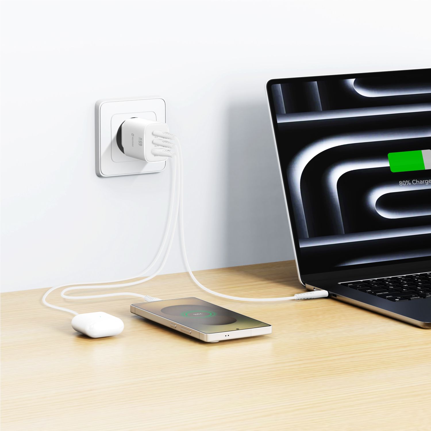 Swissten Edge GaN adaptér 65 W, bílý