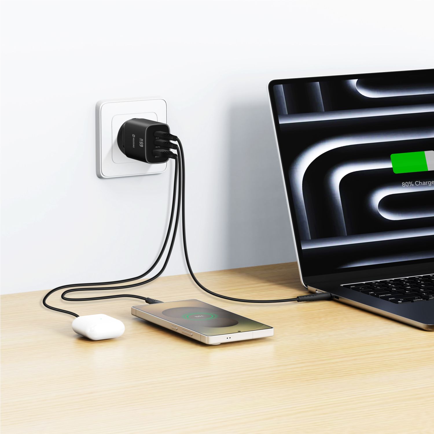 Swissten Edge GaN adaptér 65 W, černý